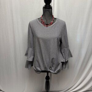 Bold Elements Bell Sleeve Top Womens Size XL Black White Striped Twist Hem Boho